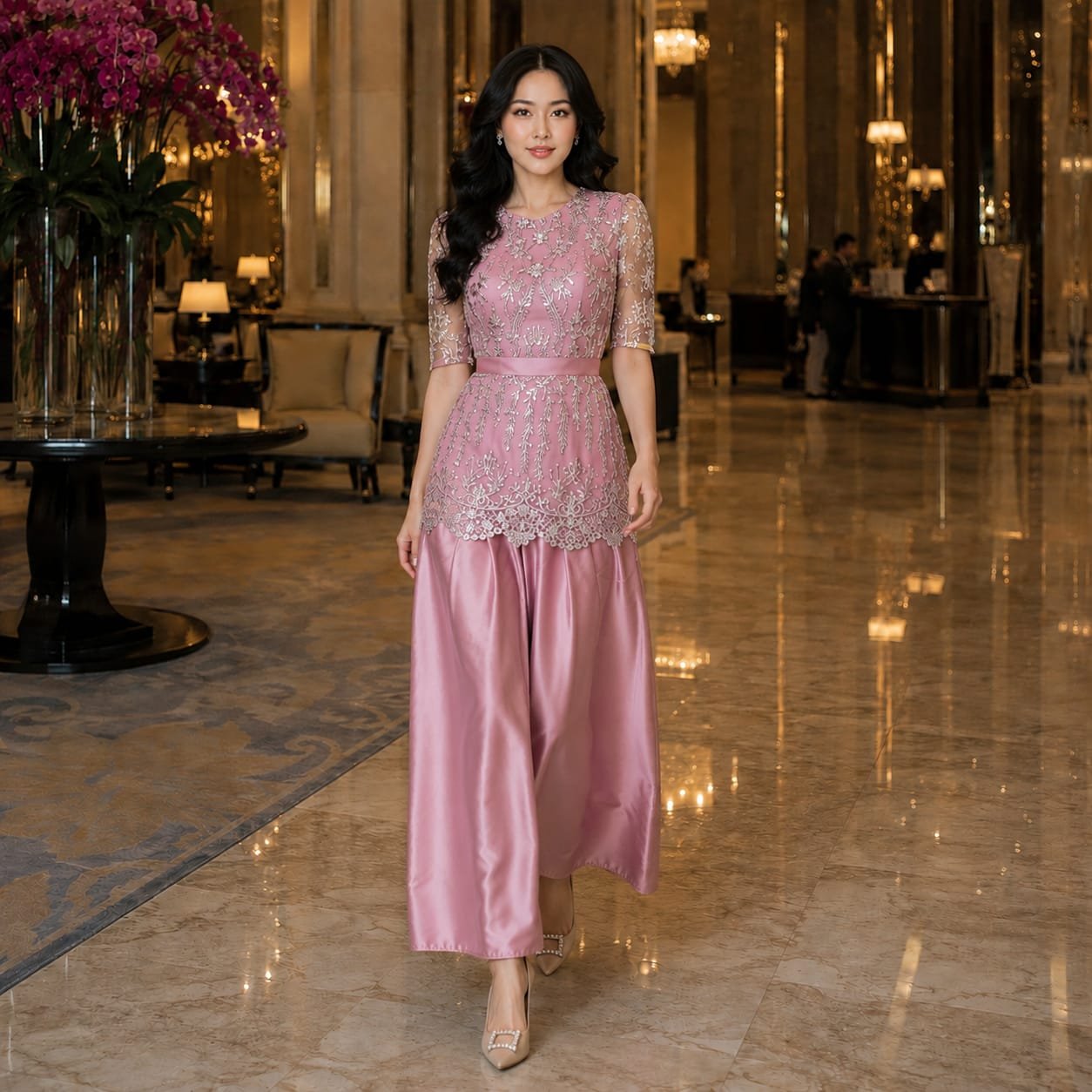8pcs 8M1405 Long Dress Satin Mekar - Gambar 5