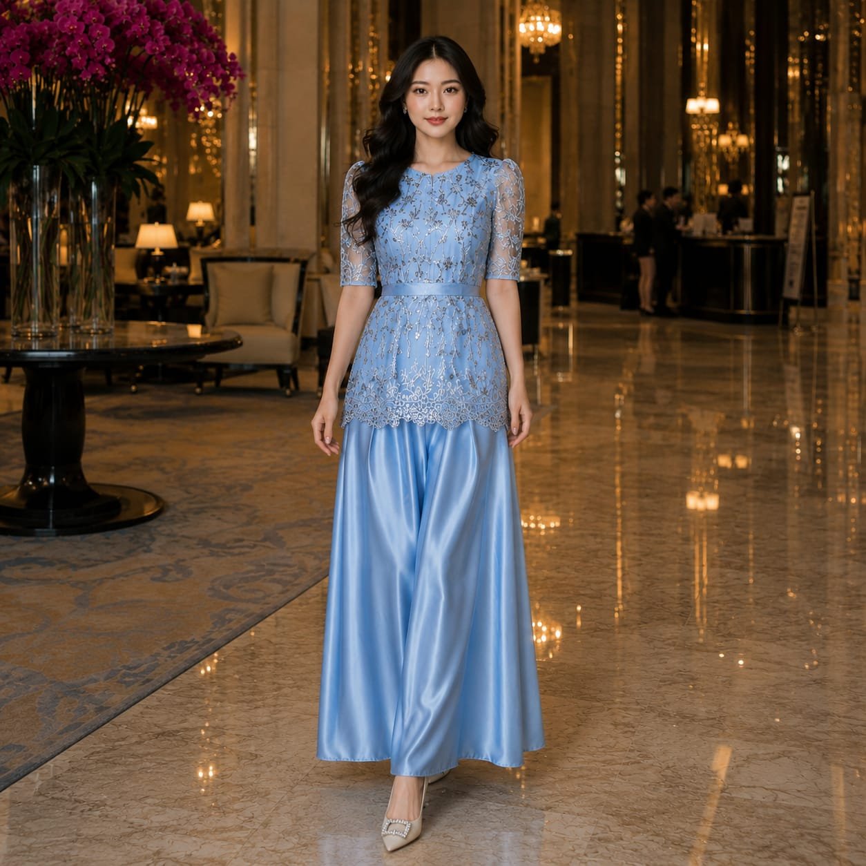 8pcs 8M1405 Long Dress Satin Mekar - Gambar 6