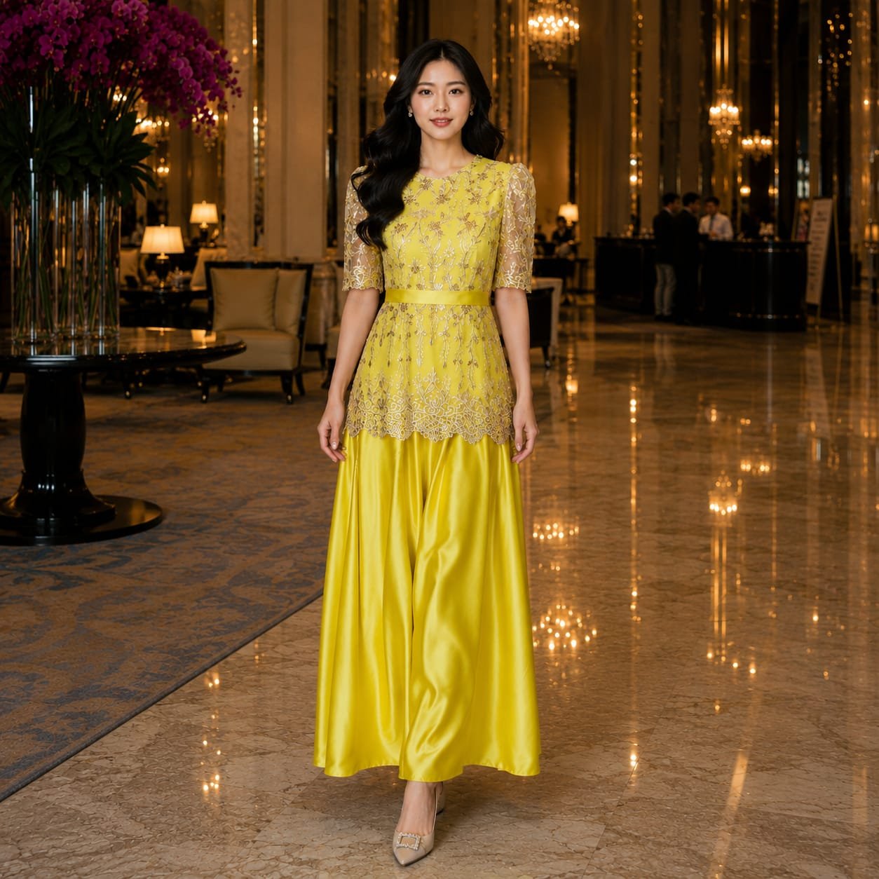 8pcs 8M1405 Long Dress Satin Mekar - Gambar 9