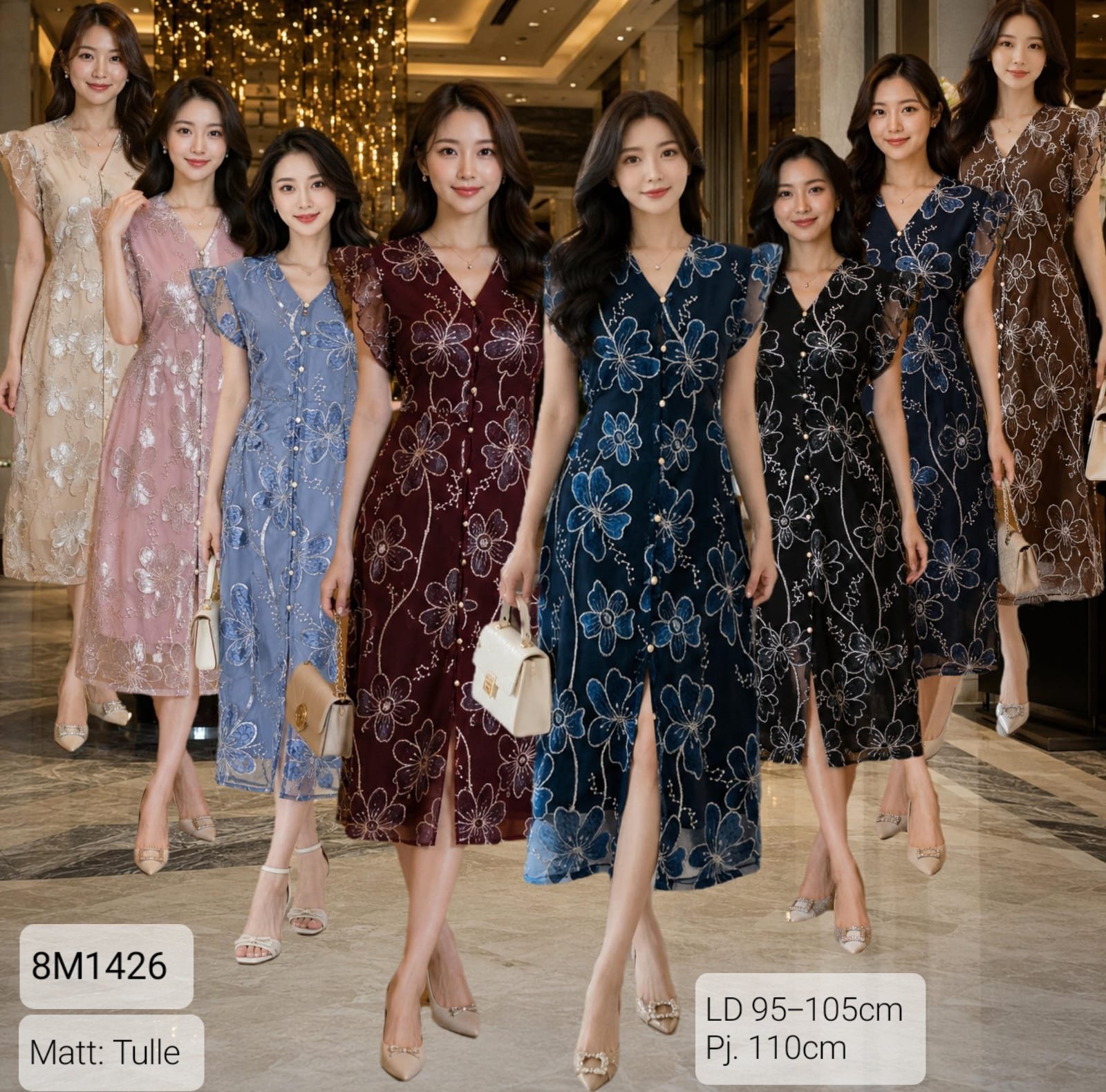 8pcs 8M1426 Dress Midi Sleeveless Button