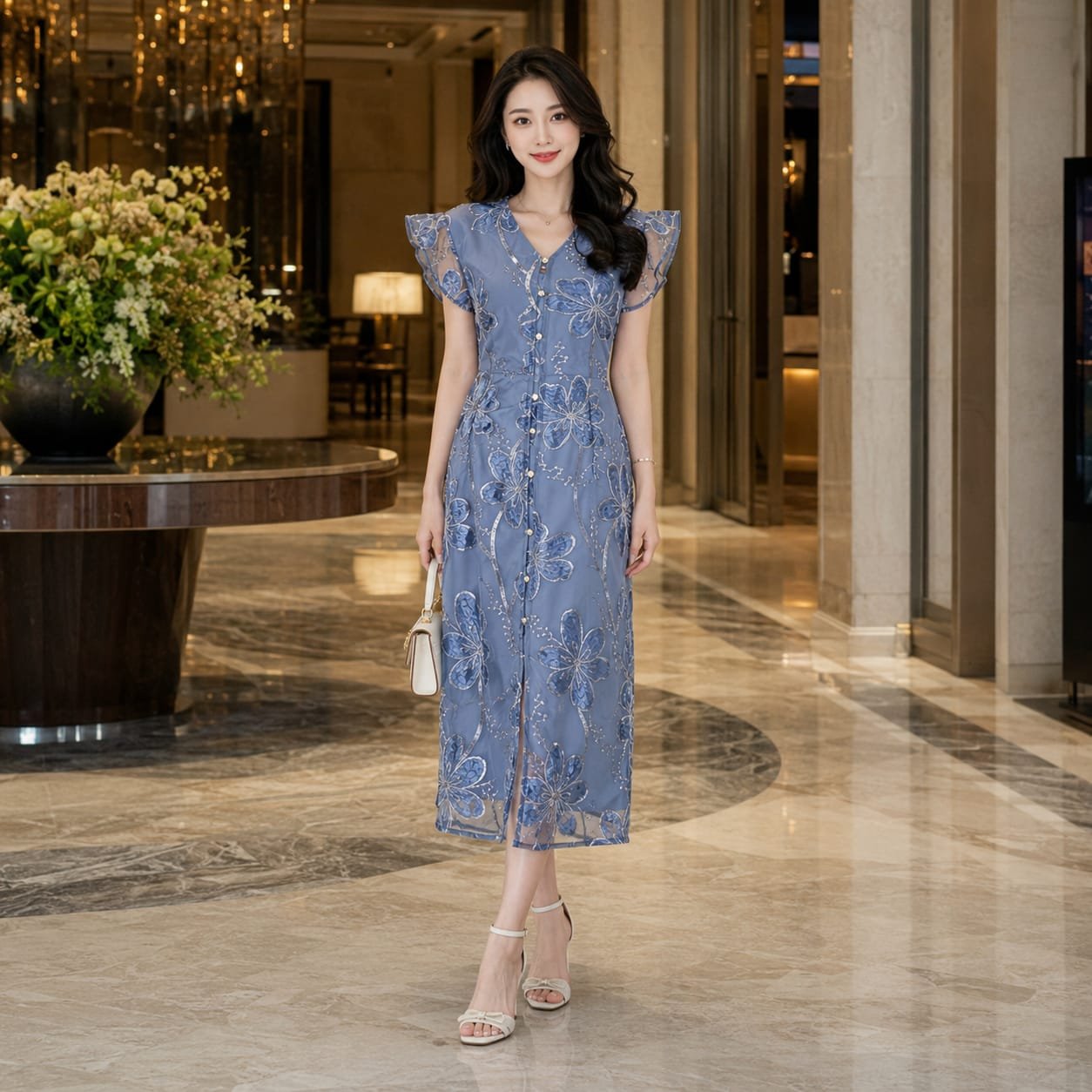 8pcs 8M1426 Dress Midi Sleeveless Button - Gambar 9