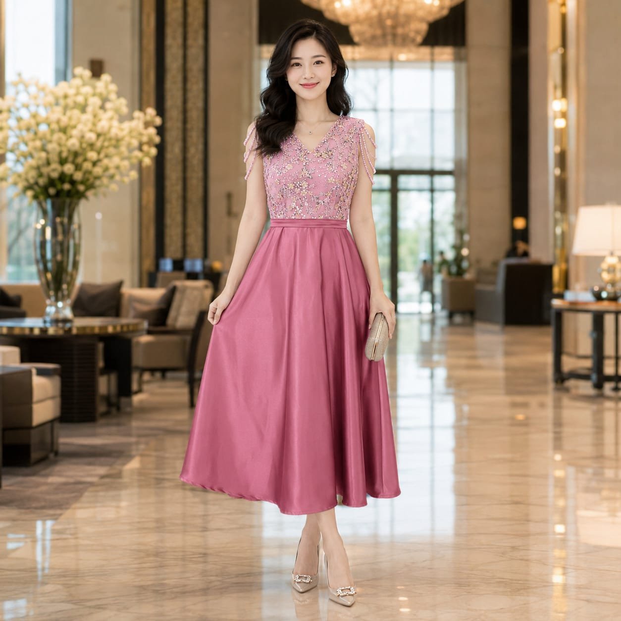 8pcs 8M1425 Dress Midi Satin Tulle - Gambar 2