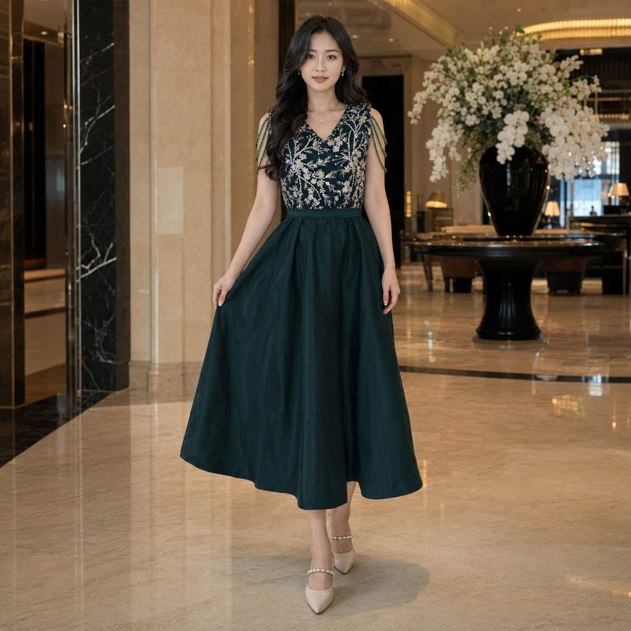 8pcs 8M1425 Dress Midi Satin Tulle - Gambar 3