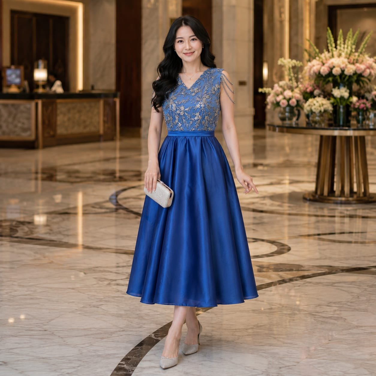 8pcs 8M1425 Dress Midi Satin Tulle - Gambar 4