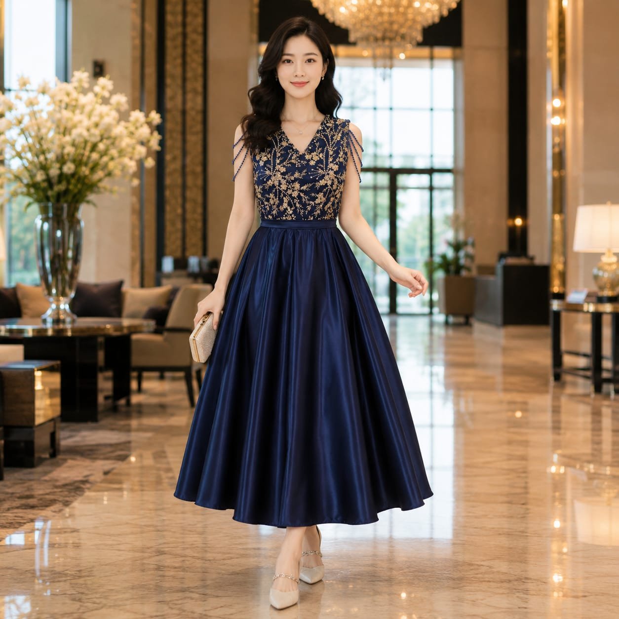 8pcs 8M1425 Dress Midi Satin Tulle - Gambar 5