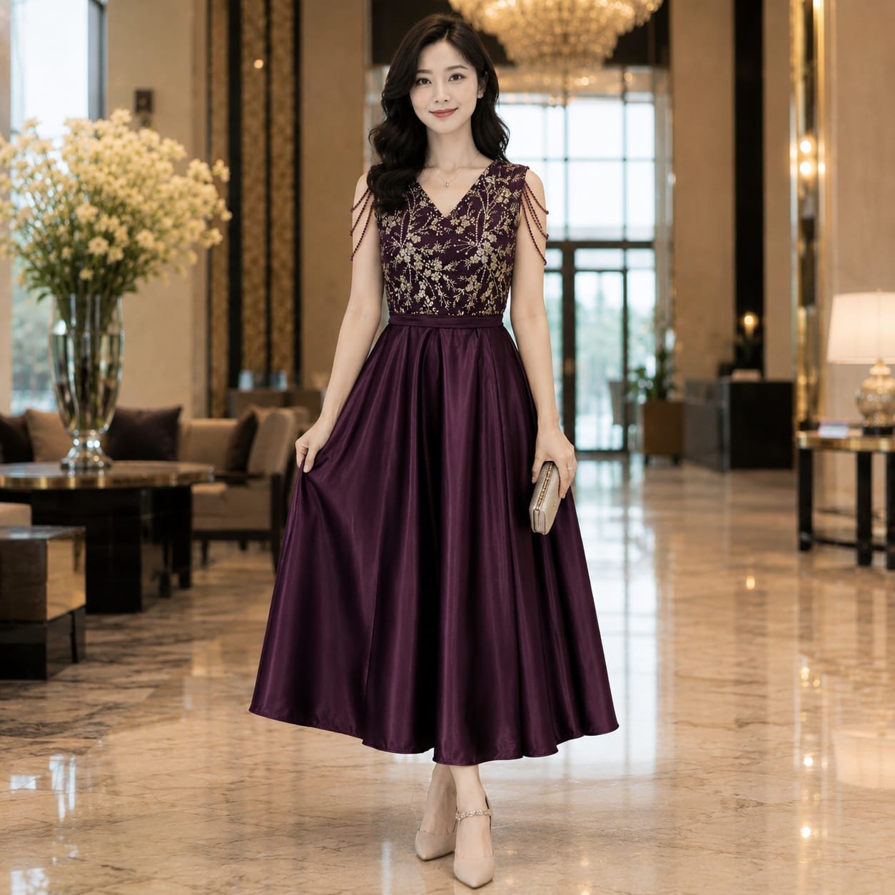 8pcs 8M1425 Dress Midi Satin Tulle - Gambar 6