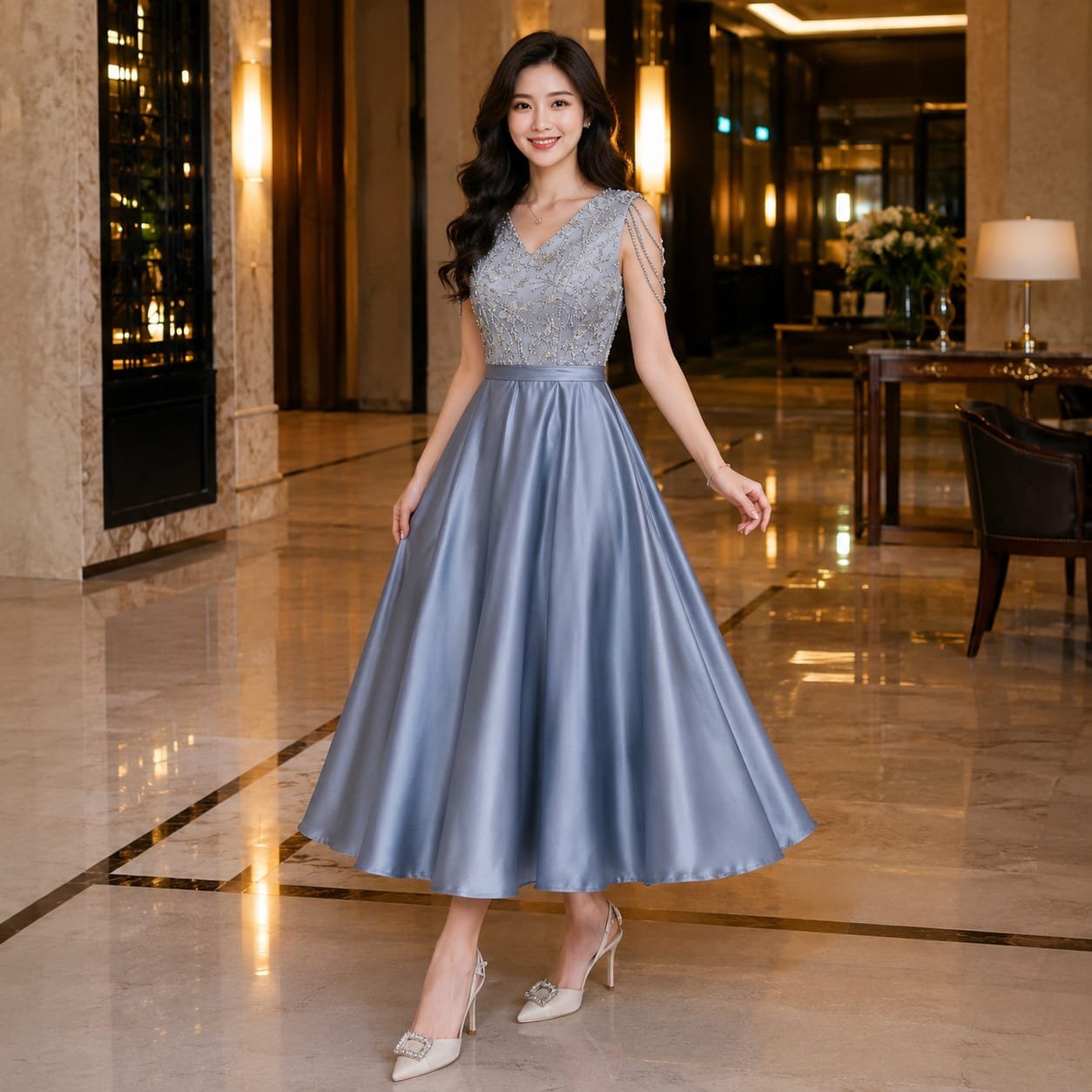 8pcs 8M1425 Dress Midi Satin Tulle - Gambar 8