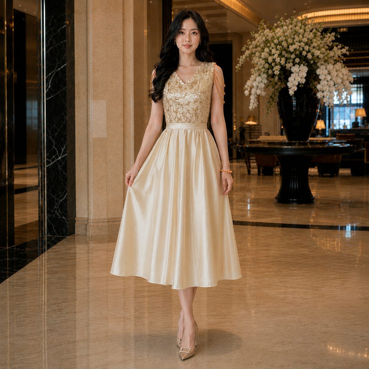 8pcs 8M1425 Dress Midi Satin Tulle - Gambar 9