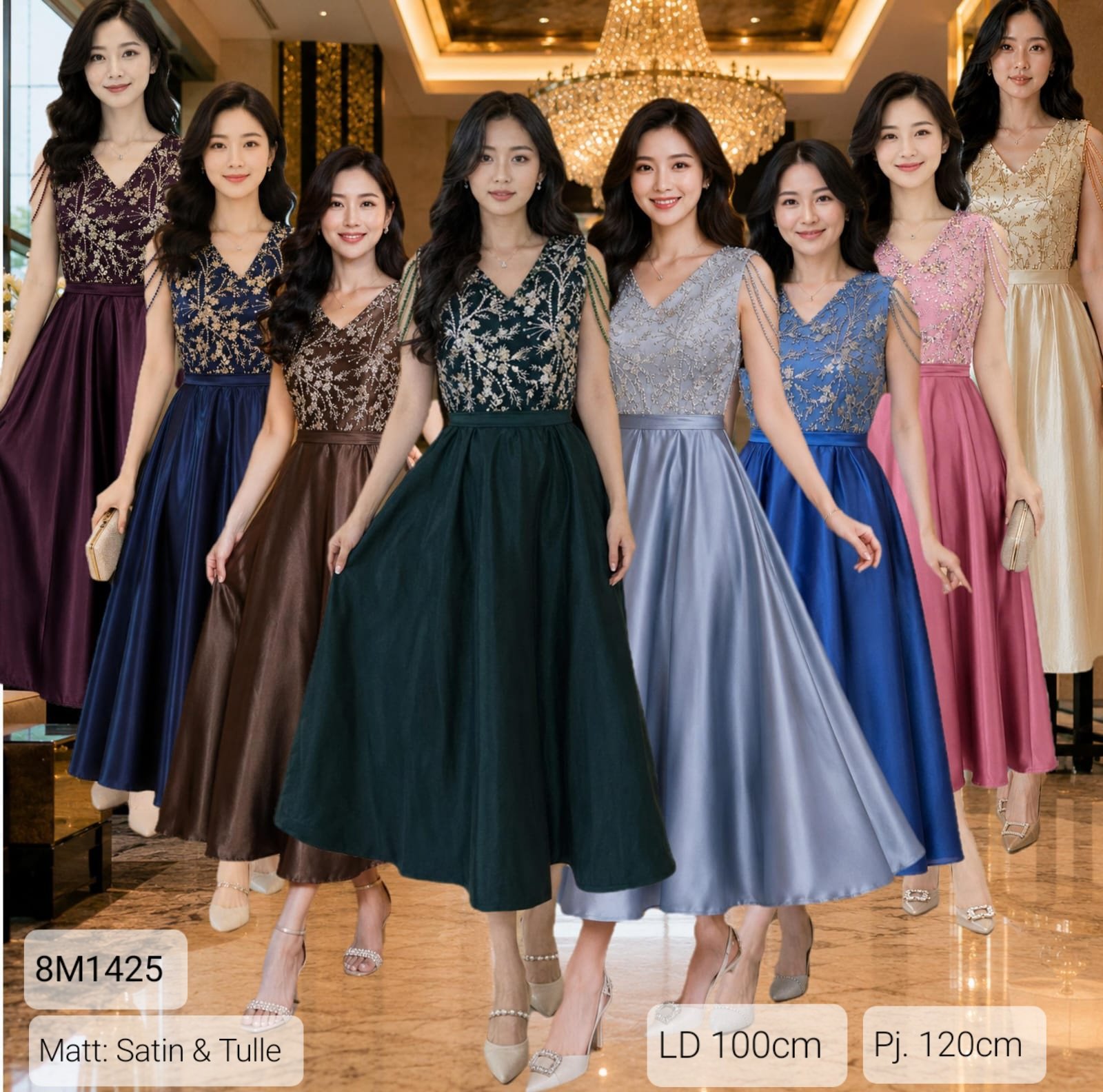 8pcs 8M1425 Dress Midi Satin Tulle